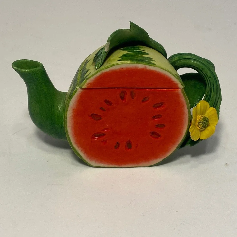 Unbranded Watermelon Miniature Teapot Green Red Decorative